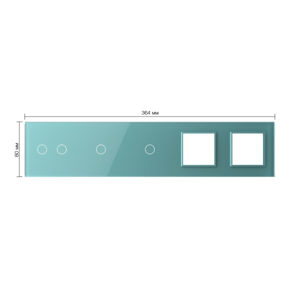 Панель для 3-х сенсорных выключателей и 2-х розеток, 4 клавиши (2+1+1), цвет зеленый, стекло Livolo