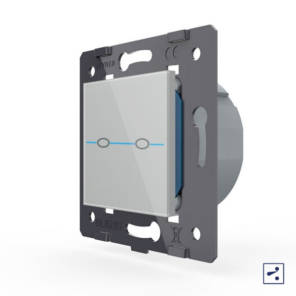 Двухклавишный проходной сенсорный выключатель Quadro, цвет серый (механизм) Livolo