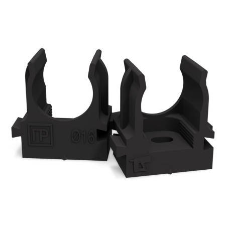 Крепеж-клипса для труб для прямого монтажа черная в п/э d16 мм (100шт/1100шт уп/кор) Промрукав