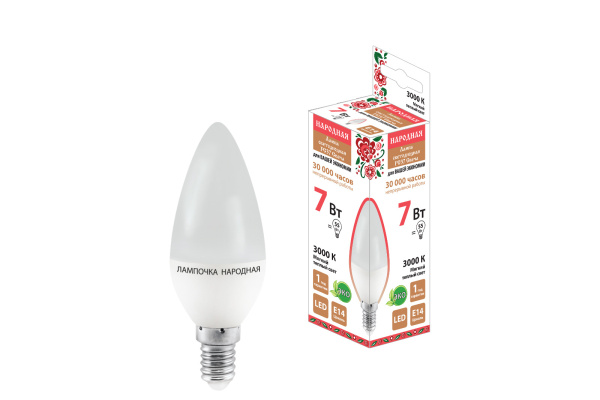 Лампа светодиодная FС37-7 Вт-230 В -3000 К–E14 Народная TDM