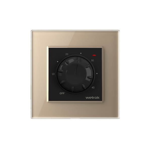 Терморегулятор Welrok RTP для рамки LIVOLO с механическим управлением, датчик пола 3 м, цвет черный с золотой рамкой