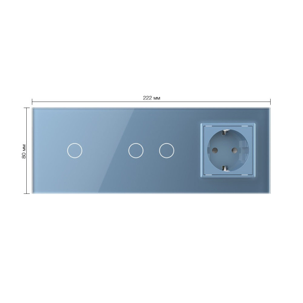 Сенсорный выключатель комб. на 3 линии 1 розетка 3 модуля Синий Livolo
