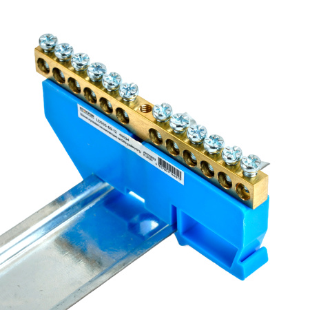 Шина "N" на изоляторе STEKKER 6*9 на DIN-рейку 12 выводов, синий, LD555-69-12