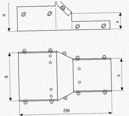 Лоток переходной замковый ЛПЗ 150х80-80х80 УХЛ1, оцинкованный лист, S1,0