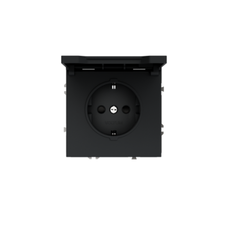 Розетка встраиваемая Voltum S70 с заземлением, защитными шторками и крышкой 16А, (графит)