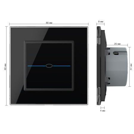 Сенсорный выключатель Quadro 1 клавиша 1 пост Черный Livolo