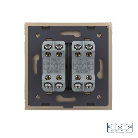 Двухклавишный перекрестный механический выключатель 1 пост, цвет золотой Livolo