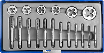 18 предметов, набор метчиков и плашек в пластиковом боксе, сталь 9ХС ЗУБР