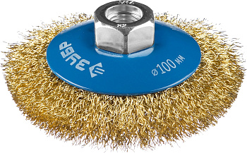 Профессионал. Щетка коническая для УШМ, витая латунированная стальная проволока 0,3мм, 100ммхМ14 ЗУБР