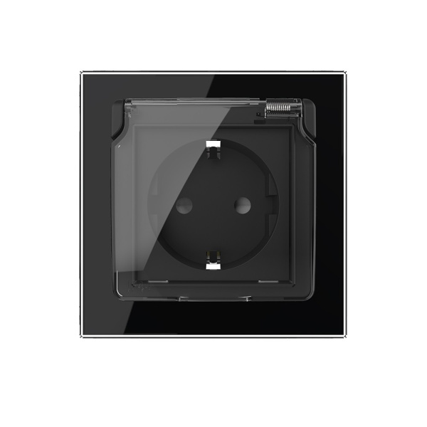 Розетка с крышкой 1 модуль Черная Livolo