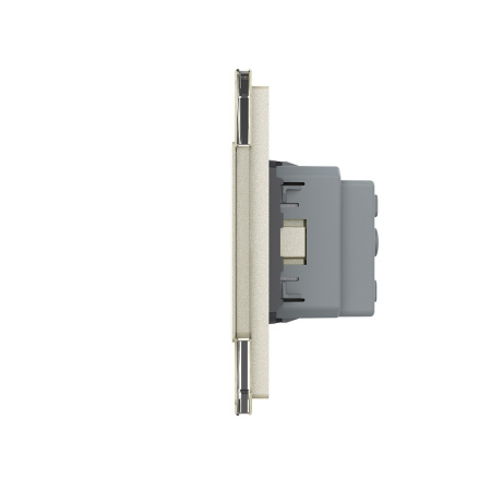 Одноклавишный сенсорный выключатель с двумя розетками 3 поста, цвет жемчужный Livolo