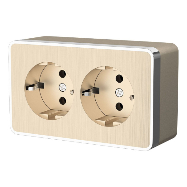 Розетка двойная с заземлением (шампань рифленый) Gallant ОУ IP20 Werkel