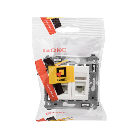 Компьютерная розетка RJ-45 в стену, кат.5e двойная, "Avanti", "Белое облако" DKC