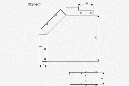Лоток замковый глухой КСЗГ 500х80-90 УТ1,5 для поворота трассы вниз на 90, оцинкованный лист S1,5