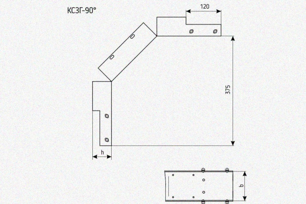 Лоток замковый глухой КСЗГ 500х80-90 УТ1,5 для поворота трассы вниз на 90, оцинкованный лист S1,5