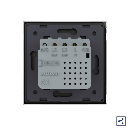 Двухклавишный проходной сенсорный выключатель Module, цвет черный Livolo