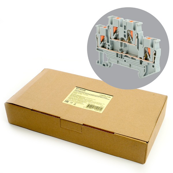 Зажим пружинный, 4-проводной проходной ЗНИ - 2,5, JXB PT 2,5, серый LD575-1-25 STEKKER