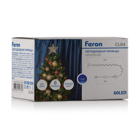Св/д гирлянда Feron CL04 лин.6м +3м 230V синий, с контроллером, зеленый шнур