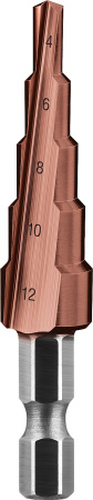 Сверло ступенчатое, 4-12мм, 5 ступеней, кобальтовое покрытие, КОБАЛЬТ, серия Профессионал ЗУБР