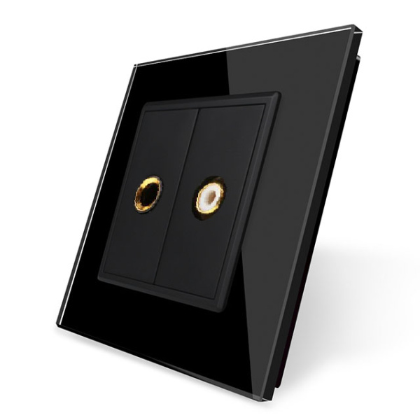 Розетка микрофон TRS 6.3 JACK / видео RCA "тюльпан" Черная Livolo