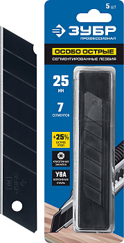ОСОБООСТРЫЕ 25 мм сегментированные лезвия, 5 шт ЗУБР ОСОБООСТРЫЕ 25 мм сегментированные лезвия, 5 шт ЗУБР
