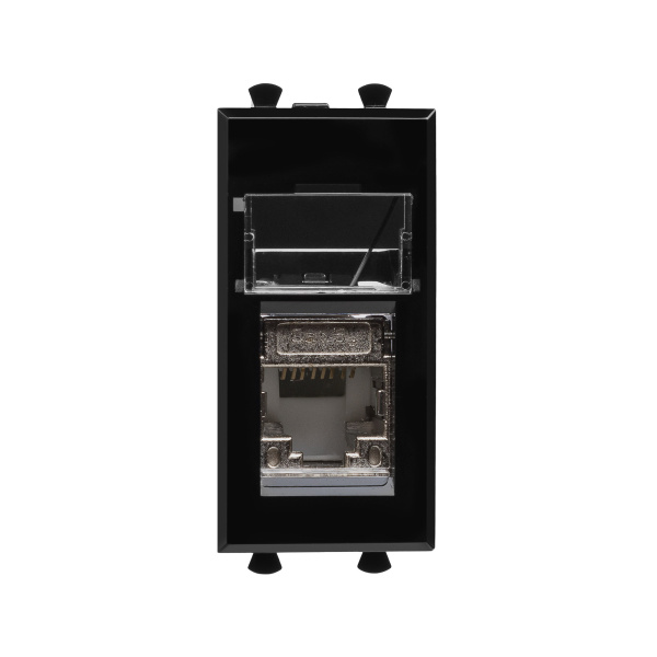 Компьютерная розетка RJ-45 модульная, кат.5е экранированная, "Avanti","Черный квадрат", 1 модуль DKC