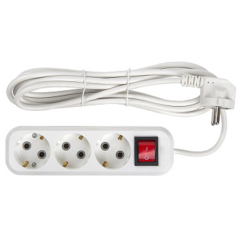 Удлинитель бытовой GES-10-3x075-3-3m-S, 10А, 3х0,75 мм2, 3 места, 3 метра, с заземлением, с выключателем B General