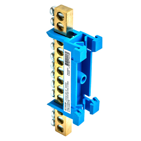 Шина "N" на изоляторе STEKKER 6*9 тип "стойка" на DIN-рейку 12 выводов, синий, LD556-69-12