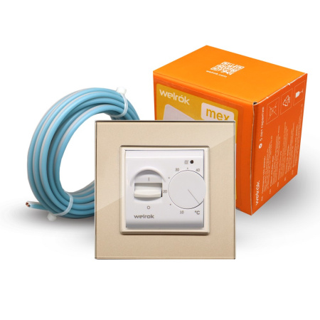 Терморегулятор Welrok MEX для рамки LIVOLO с механическим управлением, датчик пола 3 м, цвет белый с золотой рамкой