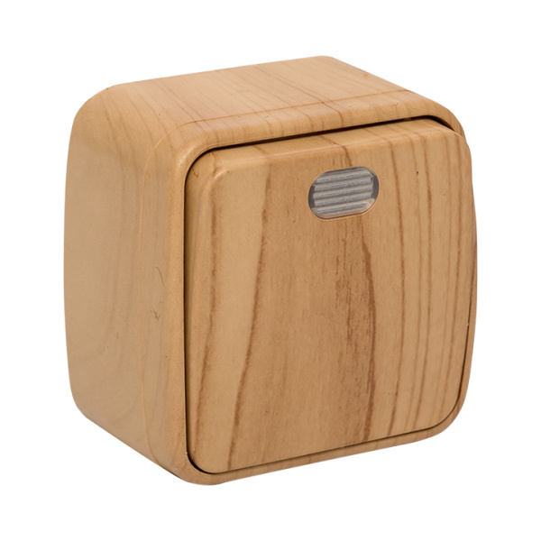 Минск Выключатель 1-клавишный ОП 10А с индикатором светлое дерево EKF