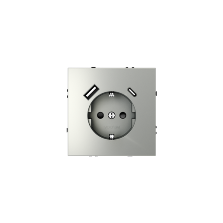 Розетка встраиваемая Voltum S70 с заземлением и защитными шторками, 16А, с USB, A+C, (сталь)
