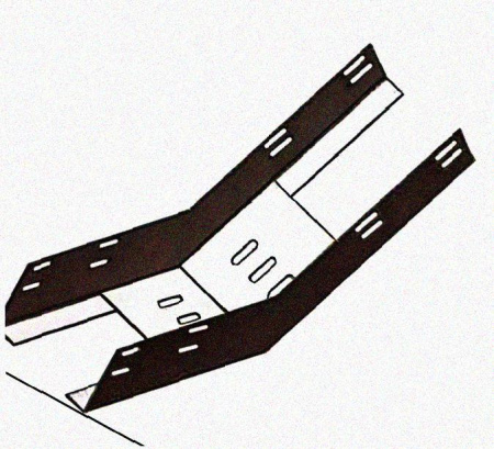 Лоток перфорированный КП 400х65-45 УХЛ1 для поворота трассы вверх на 45, оцинкованный лист S1,5