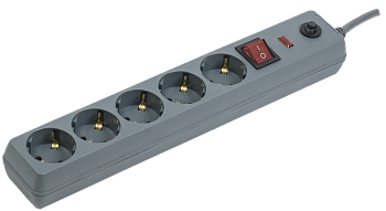 Сетевой фильтр СФ-05К-выкл. 5 мест 2Р+PЕ/5метров 3х1мм2 16А серый IEK