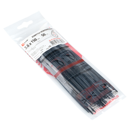 Хомут P6,6 стандартный (ч), 3,6x150 (50шт) FlexLock PROxima EKF
