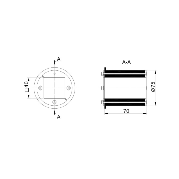 Проходка круглая, нержавеющая, D75х70 мм с проёмом 40х40 мм DKC