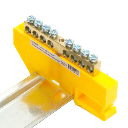 Шина "PE" на изоляторе STEKKER 6*9 на DIN-рейку 8 выводов, желтый, LD555-69-8