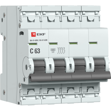 Выключатель автоматический ВА МОД 4П 63А C 6кА ВА 47-63N PROxima EKF