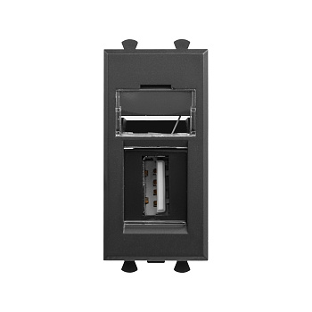 USB 2.0 розетка модульная, тип А-А, "Avanti", "Черный матовый", 1 модуль DKC