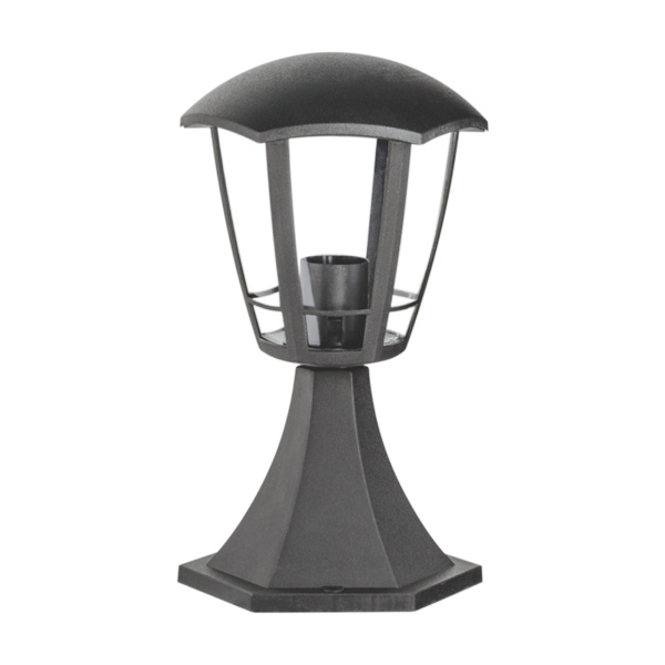 11-170 Светильник садово-парковый, столб малый, «Валенсия 1», Е27х60Вт, 6-ти гранный, пластик, серый, прозрачный поликарбонат, 177х169х290мм, НТУ 07-6