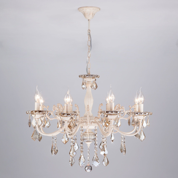 Люстра с хрусталем 8*E14 60Вт белый с золотом IP20 Elisha (3281/8 белый с золотом) Eurosvet