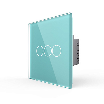 Трехклавишный сенсорный выключатель EU стандарт, 1 пост, цвет зеленый Livolo