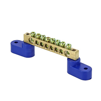 Шина "0" N (6х9мм) 8 отверстий латунь 2 синих угловых изолятора PROxima EKF