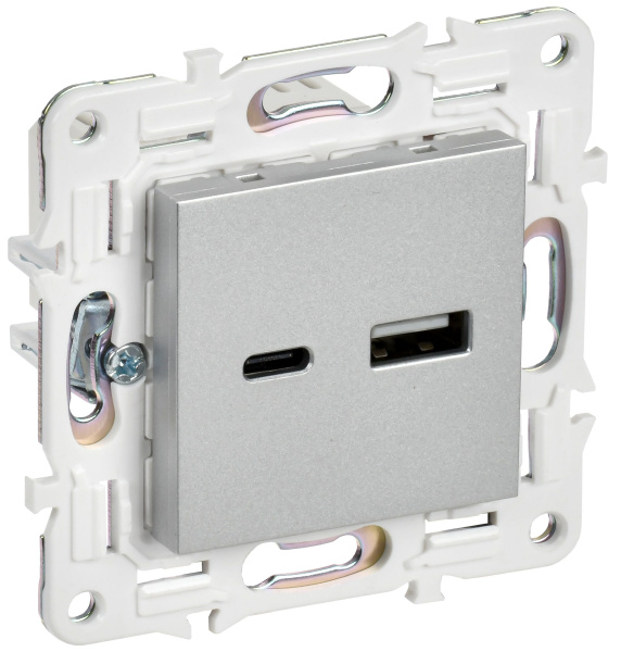 SKANDY Розетка USB A+A 3,1А SK-R15S серебряный IEK SKANDY Розетка USB A+A 3,1А SK-R15S серебряный IEK