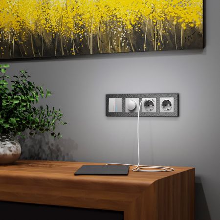 Розетка с заземлением, шторками и USBх2 (серебряный) СУ IP20 Werkel