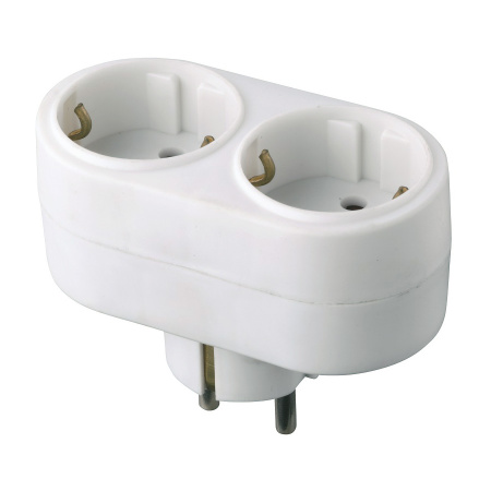Разветвитель (тройник) 2 роз. 16А, плоский, белый,земля, 3.5кВт General