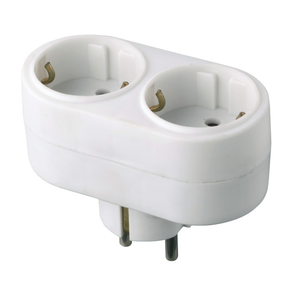 Разветвитель (тройник) 2 роз. 16А, плоский, белый,земля, 3.5кВт General