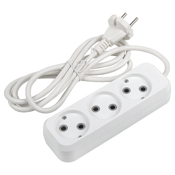 Удлинитель бытовой GES-10-2x075-3-3m, 10А, 2х0,75 мм2, 3 места, 3 метра, без заземления, без выключателя General