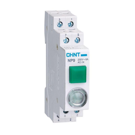 Кнопка модульная NP9-10D3/1 с подсветкой, 1НО, AC/DC230В, зеленая (R) CHINT