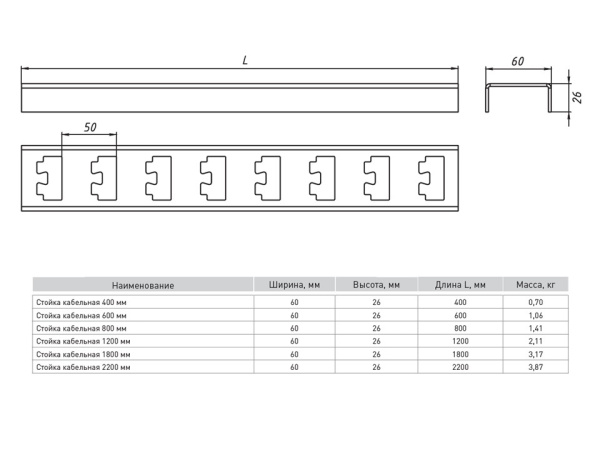Стойка кабельная 800 мм К1152 (2 мм) EKF