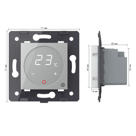 Терморегулятор пола 16А, сенсорное упр., датчик воздуха, твердотельное реле, Серый (мех.) Livolo